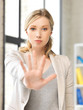 young woman making stop gesture