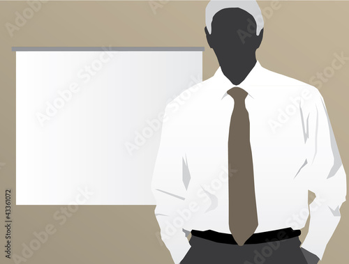 Vector: business man with presentation table business man with presentation table