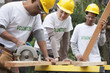 Volunteers working on construction site