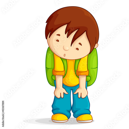 Vector: Editable vector illustration of a boy with school bag depressed Editable vector illustration of a boy with school bag depressed