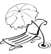 Vektor: Black and white contour umbrella and beach chair Black and white contour umbrella and beach chair