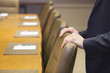 Caucasian businessman standing in empty conference room
