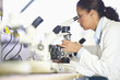 Mixed race scientist working in laboratory