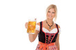 Junge blonde Frau mit Dirndl und Bierkrug