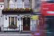 Bus and pub in urban city