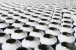 Close up of metal cans in factory