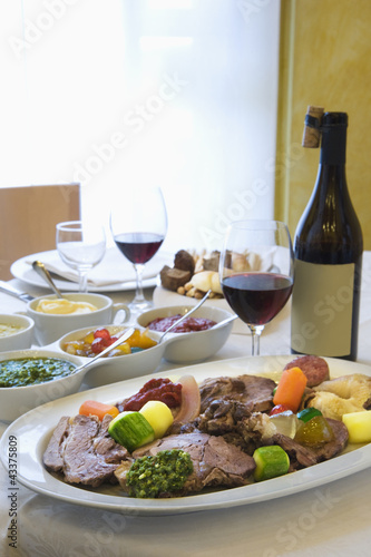 Photo: Beef and vegetables dinner with wine Beef and vegetables dinner with wine