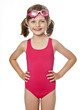 little girl wearing swimsuit isolated on white background