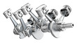 V8 engine pistons on a crankshaft