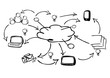 Illustration: Cloud computing social media apps black and white sketch Cloud computing social media apps black and white sketch