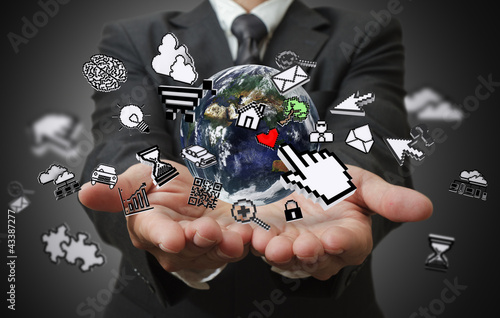 Photo: business man hands show internet concept business man hands show internet concept