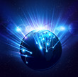 Planet earth in the bright rays of light. Vector
