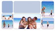 Happy families spending time on the beach and in a park