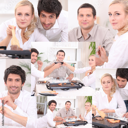 Photo: Montage of friends eating dinner at home Montage of friends eating dinner at home