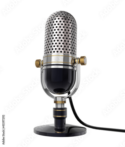 Illustration: 3d Retro microphone (side view). isolated on white with clipping 3d Retro microphone (side view). isolated on white with clipping