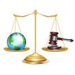 golden scales with earth globe and gavel