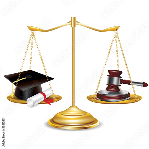 Vector: golden scales with gavel and graduation cap golden scales with gavel and graduation cap