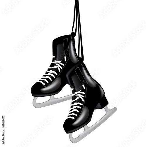 Vector: pair of black ice skates on white pair of black ice skates on white