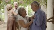 Old happy people dancing, couples of friends during dance