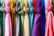 Colorful textiles at a market in Rome, Italy