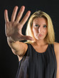 Girl make stop with hand color image