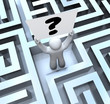 Person Holding Question Mark Sign Lost in Maze Labyrinth