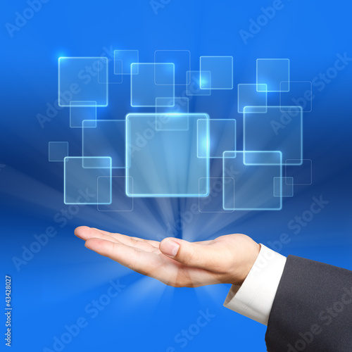 Photo: Screen Button Interface on Business hand Screen Button Interface on Business hand
