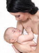 picture of happy mother with baby over white