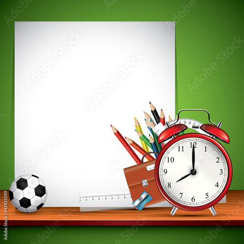 Vector: School supplies and blank paper on the shelf School supplies and blank paper on the shelf