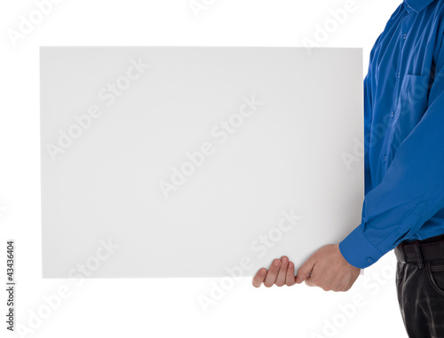 Foto: man in shirt holding blank sign man in shirt holding blank sign