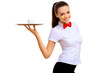 Foto: Young waitress in a white blouse Young waitress in a white blouse