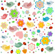 bird, ladybird and flower. happy birthday vector