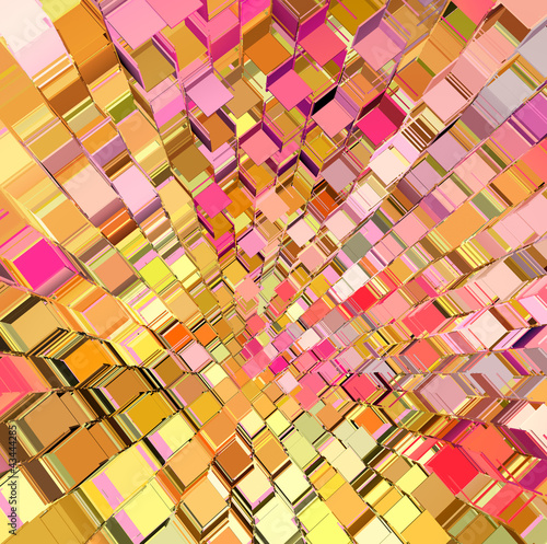 Illustration: abstract fragmented cube pattern pink orange yellow backdrop abstract fragmented cube pattern pink orange yellow backdrop