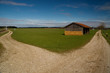 Scheune Brennholz Himmel blau Wiese Weide