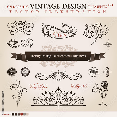 Vetor: Vector set classic. Calligraphic design elements and book decora Vector set classic. Calligraphic design elements and book decora