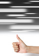 hand thumb up on abstract media blue background.