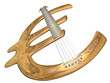 eurosymbol in form of a guitar of wood on white background