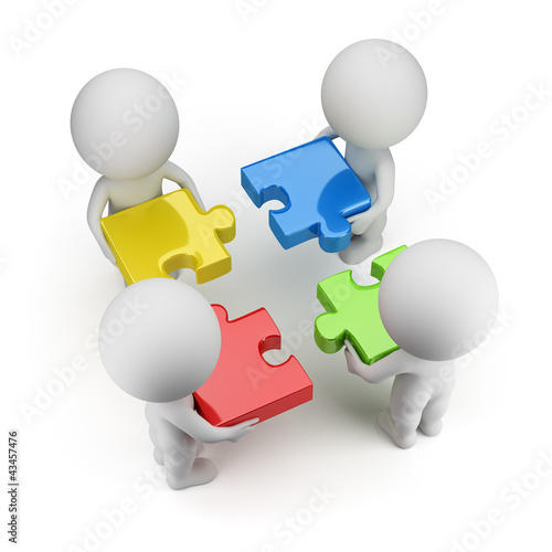 Illustration: 3d small people - team with the puzzles 3d small people - team with the puzzles