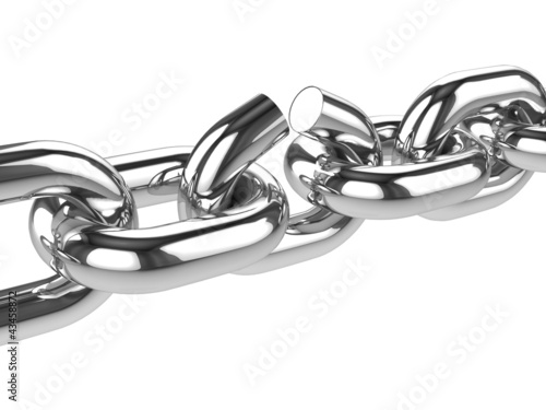 Illustration: 3d Stainless steel chain link breaks 3d Stainless steel chain link breaks