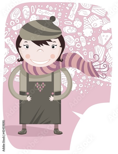 Vector: Happy little girl and candies Happy little girl and candies