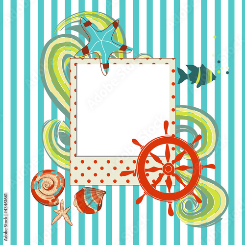 Vektor: Marine scrapbook with photo frame Marine scrapbook with photo frame