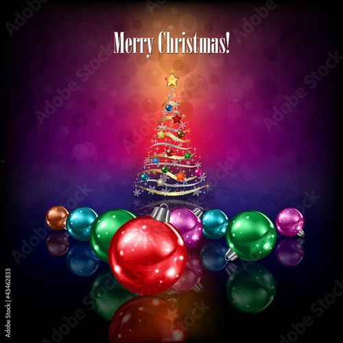 Vector: christmas tree with decoration and snowflakes christmas tree with decoration and snowflakes