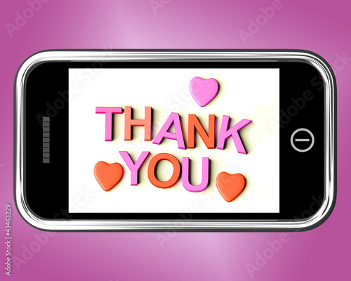 Illustration: Thank You And Hearts Message As Thanks Sent On Mobile Thank You And Hearts Message As Thanks Sent On Mobile
