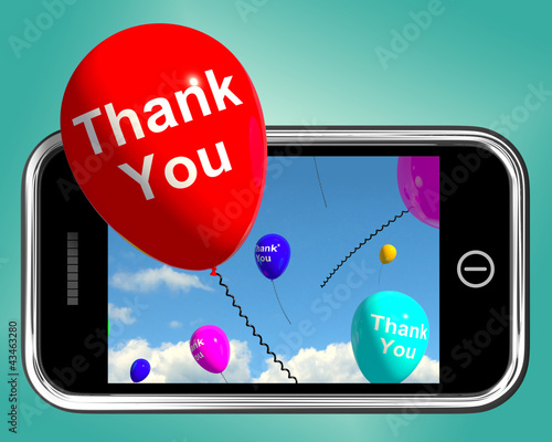 Illustration: Thank You Balloons Message As Thanks Sent On Mobile Thank You Balloons Message As Thanks Sent On Mobile