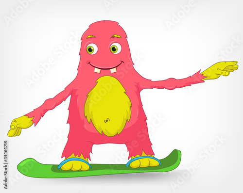 Vector: Funny Monster. Snowboarding. Funny Monster. Snowboarding.
