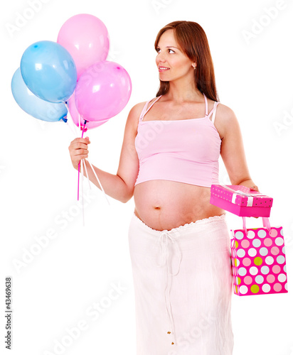 Photo: Pregnant woman with shopping bag. Pregnant woman with shopping bag.