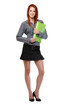 redhead woman smiling in studio