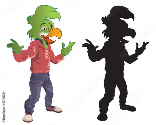 Vector: Parrot Mascot and Silhouette Parrot Mascot and Silhouette