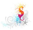 sea horse drawn with paint