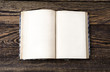Photo: Aged book on wooden table Aged book on wooden table